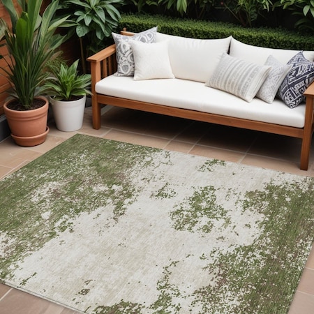 Homeroots 9' X 12' Olive Green Gray And Ivory Abstract Washable Indoor Outdoor Area Rug 599518