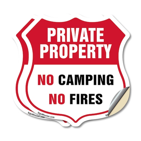 Signmission Private Property Shield Sign No Camping, 12 inch X 12 inch, Vinyl Decal, 2PK SHI-D-2PACK-12-441