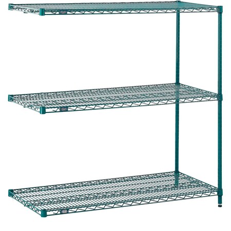 Global Industrial Nexel 3 Shelf, Poly-Green Wire Shelving Unit, Add On, 36"W x 14"D x 34"H B3050236