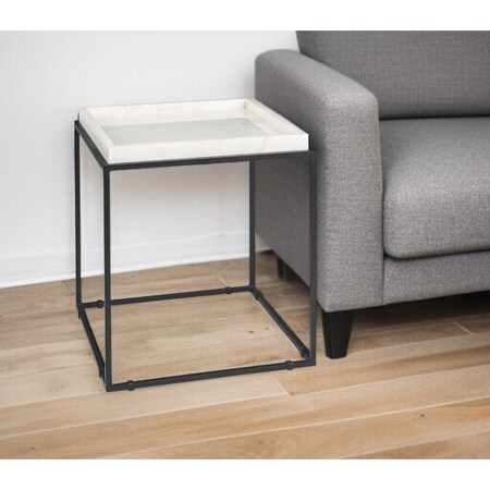 Homeroots 20" White and Black Marble and Metal Square Frame End Table 604462