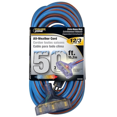 Powerzone Extreme Weather Extension Cord, 12 AWG, Outdoor, 5-15R, 5-15P, 50 ft ORC630830