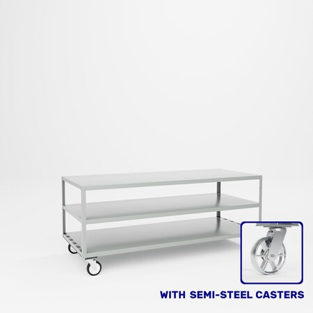 Pucel Mobile Table, Three Shelf, 72 in W x 30 in D x 30 in H, Putty MT-3072-3S