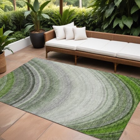 Homeroots 9' X 12' Green And Artichoke Green Abstract Washable Indoor Outdoor Area Rug 577305