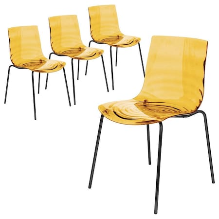 Leisuremod Astor Plastic Dining Chair with Black Steel Base in Transparent Black, 4PK ACBL-20TBL4