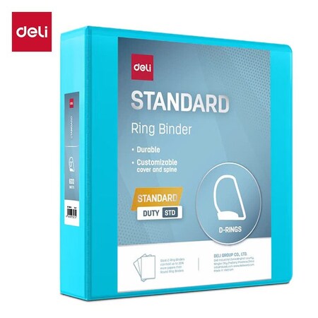 Deli Std Duty View Binder 3in, Letter, D-Ring, PVC-Free, Light Blue, 6PK CF570-LB