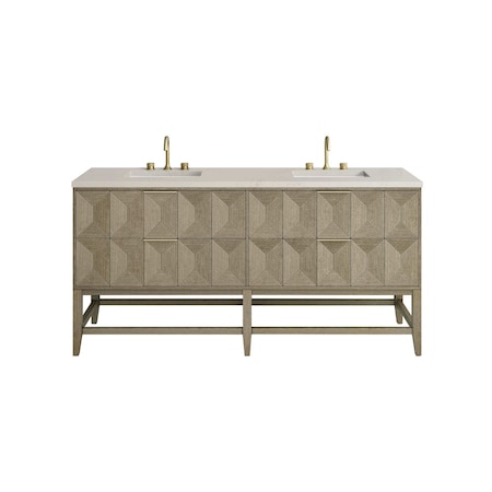 James Martin Vanities Emmeline 72" Double Vanity, Pebble Oak, w/ 3 CM Siberian Silestone Top w/FreePower Wireless Charger D100-V72-PBO-FSFR