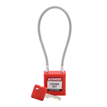 Brady Velocity 8in Compact Cable Lockout Padlocks Nylon 4in Shackle Clearance KD Red CPPL-RED-200CB-KD