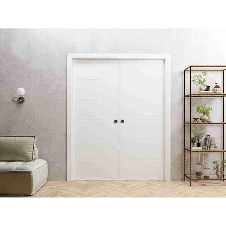 Vdomdoors Sliding French Double Pocket Doors 72 x 96 inches / Mela 0716 Painted White / Kit Rail Hardware / M MELA0716DP-BEM-7296
