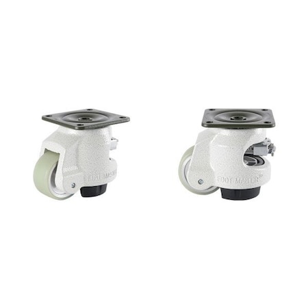 Foot Master Leveling Caster, Ratchet, 63 mm PU Wheel, 90x90 mm Plate, Swivel, 550 kg Cap, NBR Foot Pad, Ivory GDR-80-F-HUP