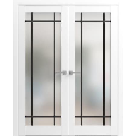 Sartodoors Solid French Double Doors Frosted Glass Planum 2112 White 72x80 (2* 36x80) Solid Core PLANUM2112DD-WS-72 x 80 (2* 36x80)-Butterfly