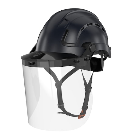 Defender Safety H2-CH Safety Helmet w/ Clear Face Shield - Type 2 Class C, ANSI Z89 and EN12492 rated, Black H2-CH-06-FS