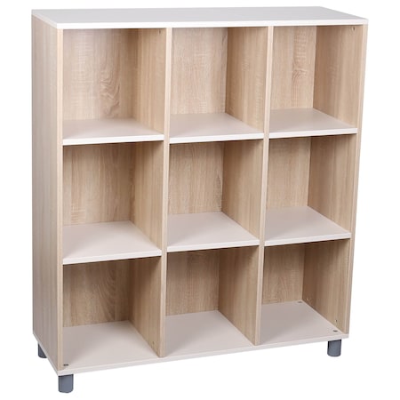 Beleduc By Playwell Napoli 41.1inx14.2in Tall 9-Compartment Cabinet, Open Display, White/Oak HPL, 47inH, Ages 3+ 846013
