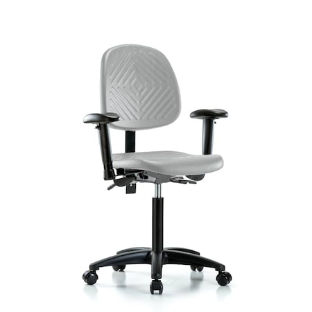 Blue Ridge Ergonomics Poly Chair-Medium Bench Height with Medium Back, Seat Tilt, Adjustable Arms, & Casters in Gray Poly PMBCH-MB-RG-T1-A1-NF-RC-GRY