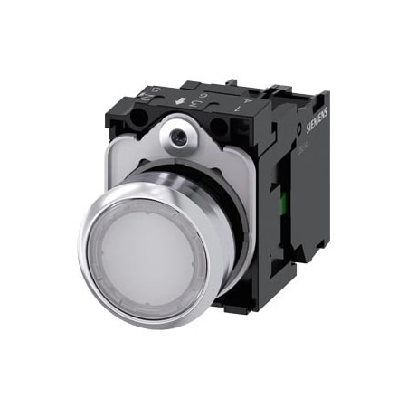 Siemens Illuminated pushbutton, 22 mm, round, metal, shiny, white, pushbutton 3SU1152-0AB60-1BA0