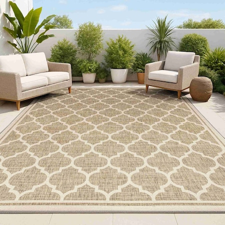 Jonathan Y Trebol Moroccan Trellis Textured Weave Brown/Beige 4 ft. x 6 ft. Indoor/Outdoor Area Rug SMB109A-4