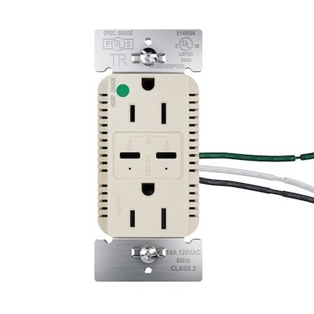 Legrand USB Receptacle, 15 A, Ivory, Nylon TR15HUSBPD65I