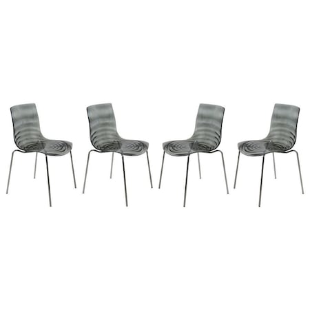 Leisuremod Astor Water Ripple Design Dining Chair, Transparent Black, 4PK AC20TBL4