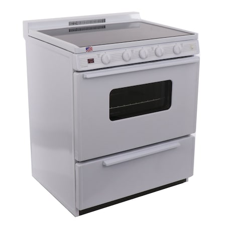 Premier Electric Range, 30 inW x 37.5 inH x 26 inD, 3.91 cu. ft. Oven, Smooth Glass Top Stove, White 805715