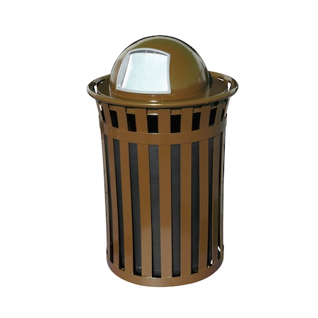 Witt Industries Brown Outdoor, Slatted Metal Waste Receptacle with Dome Top, Brown M3601-DT-BN