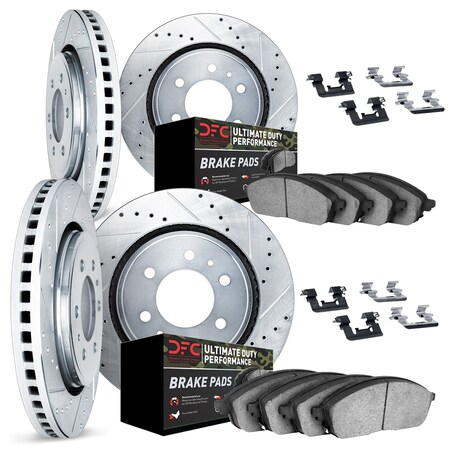 Dynamic Friction Co DFC Brake Rotor - Drilled & Slotted - Silver- Heavy Duty Brake Pad includes Hardware 7414-76004