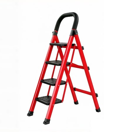 Wrightmaster 3.2 ft. Steel Step Ladder, 9 ft. Reach 500 lbs. Capacity with Non-Marring Feet ZoroY-RED8