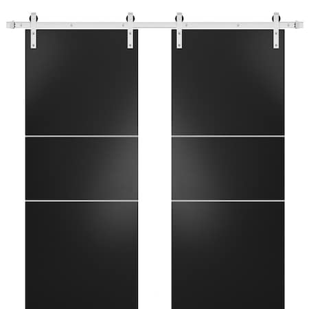 Sartodoors Sturdy Double Barn Door with Hardware, Planum 0110 Black Matte and Aluminum Strips, 13FT Rail Hange PLANUM0110DB-S-BLK-72 x 96 (2* 36x96)