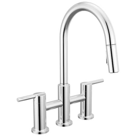 Delta Nicoli Two Handle Pull-Down Bridge Kitchen Faucet Chrome 39876LF
