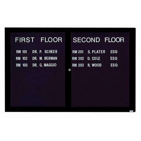 Aarco Enclosed Letter Board Directory w/ Powder Coated Black Aluminum Frame, 48''Hx72''W, 2 Doors ADC4872BK
