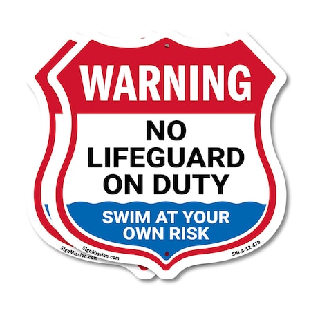 Signmission Warning No Lifeguard On Duty, 12 inch X 12 inch, Plastic Sign, 2PK SHI-P-2PACK-12-479