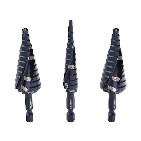 Klein Tools Step Drill Bit Set, Quick-Release, Straight, Double Fluted, 3-Piece QRST2S