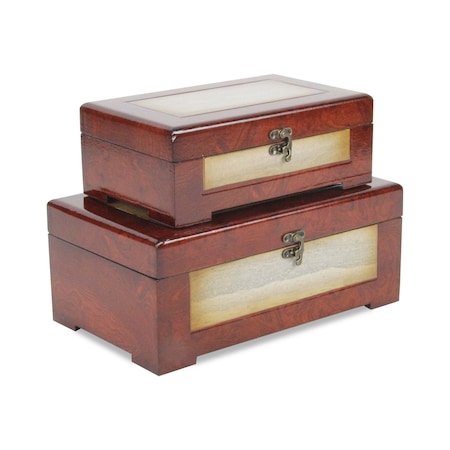 Homeroots Set of Two Brown Wood Box With Lid, 2PK 489384