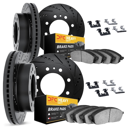 Dynamic Friction Co DFC Brake Rotor - Drilled & Slotted - Black- Heavy Duty Brake Pad includes Hardware 8214-99062