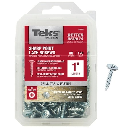 Teks Self-Drilling Screw, #8 x 1 in, Zinc Plated Steel Truss Head Phillips Drive 21508