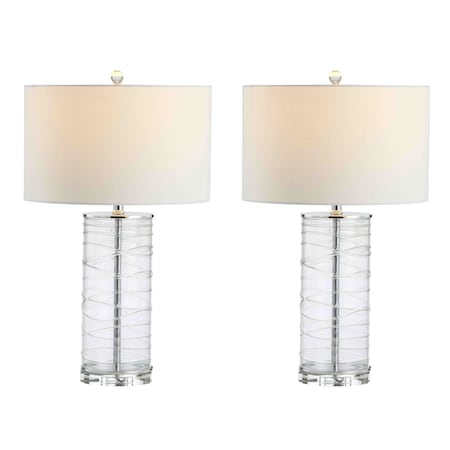 Jonathan Y Cole 27.5" Modern Fused Glass Cylinder LED Table Lamp, Clear, 2PK JYL4016B-SET2