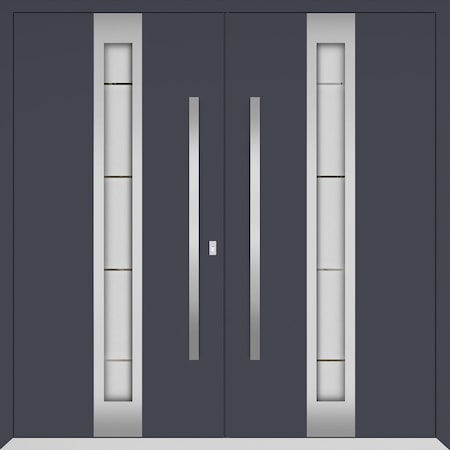 Vdomdoors Metal Double Doors Deux 1717 Gray Graphite Frosted Glass Entry Modern Painted (W72xH96) Left hand I DEUX1717DEXD-GRE-W72xH96-LH-I