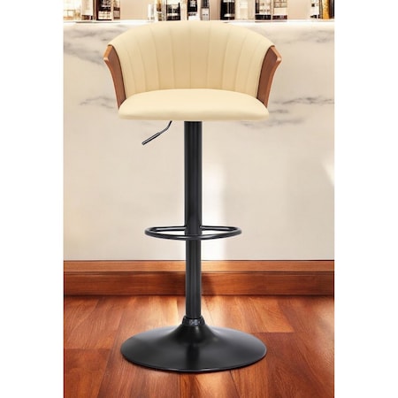 Homeroots Cream and Black Faux Leather with Metal Swivel Adjustable Height Bar Chair 534426