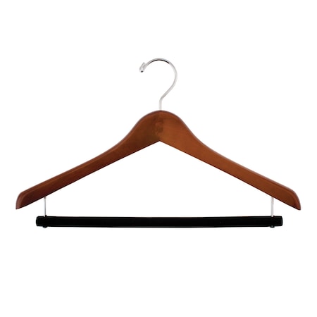 Nahanco 17in Walnut Gloss Wooden Concave Extra Thick Suit Hanger w/ Flocked Bar and Chrome Hook, 40PK 2017CHFB
