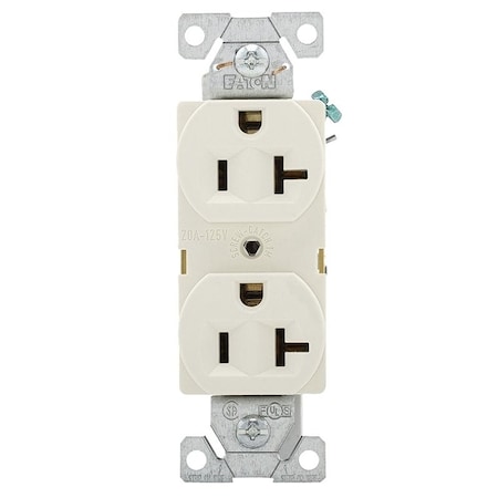 Eaton Wiring Devices BR Duplex Receptacle Wallplate, 2 -Pole, 20 A, 125 V, Back, Side Wiring, NEMA: 5-20R BR20LA