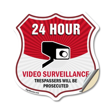 Signmission 24 Hour Surveillance Shield Sign Video S, 18 Inch X 18 Inch, Vinyl Decal SHI-D-18-348