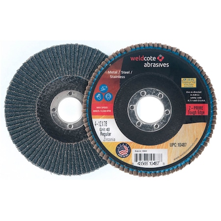 Z-Prime Zirconia TOUGH EDGE Flap Discs - Phenolic Back, Compressed, 4-1/2in x 7/8, Grit 60, 10PK 10483