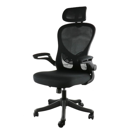 Elama High Back Adjustable Mesh and Fabric Office Chair in Black and Gray with Adjustable Head Rest ELM-F-931B