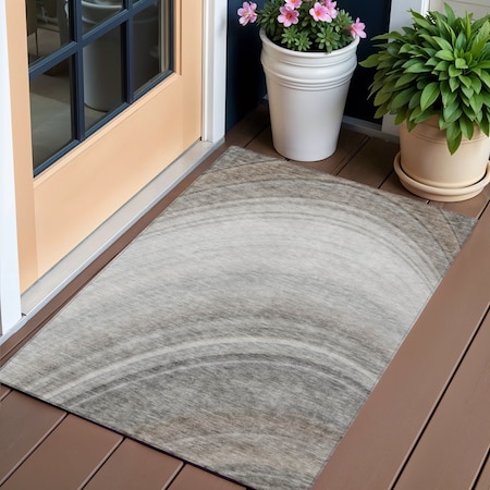 Homeroots 3' X 5' Gray Silver And Beige Abstract Washable Indoor Outdoor Area Rug 577295