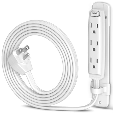 Maximm 4ft 16AWG Flat Multi 3-Outlet Extension Cord w/ Bracket, UL, White ADW-90-C3F04-16W0-WM