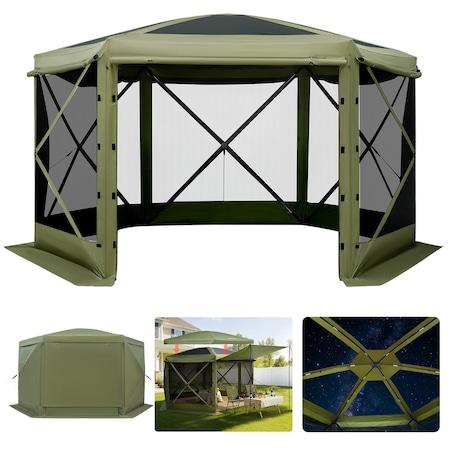 Vevor 6 Side Pop up Gazebo Screen Tent 10x10 ft for 6-8 Persons Camping Backyard FY10X10Military Green-6