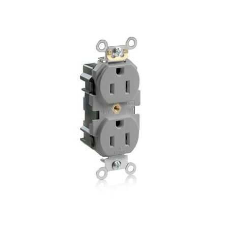 Leviton Lev-Lok Commercial Grade Duplex Receptacle, 15 Amp, 125 Volt M5262-GYS