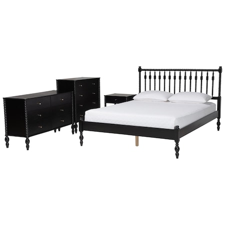 Baxton Studio Denita Bedroom Set with Chest, Black, Queen 271-14732-14742-14740-14738-ZORO