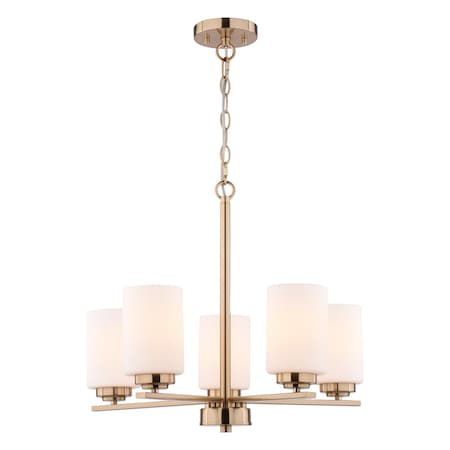 Vaxcel Park Ridge 5-Light Chandelier, Champagne Gold, Frosted White Glass, 21-In. Wide H0325