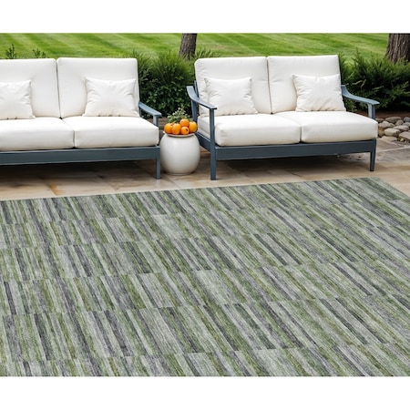 Homeroots 9' X 12' Olive Green And Gray Striped Washable Indoor Outdoor Area Rug 587918