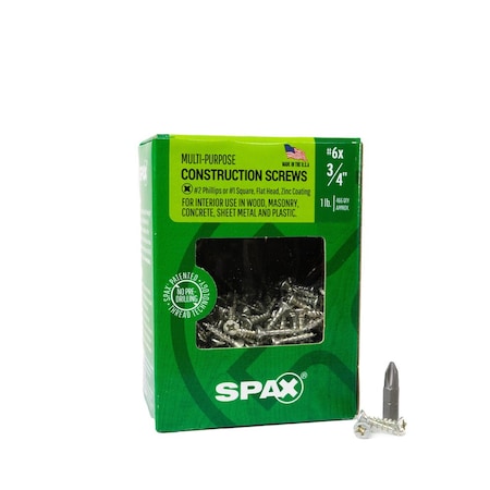 Spax #6 x 3/4 in Interior Wood Screws Construction Flat Head Phillips Square Unidrive, 480PK 4101010350204
