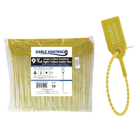 Kable Kontrol Identification & Tamper Proof Cable Zip Ties, 9 in L, Yellow, HDPE (High-density polyethylene) CTPT-9-50-YW